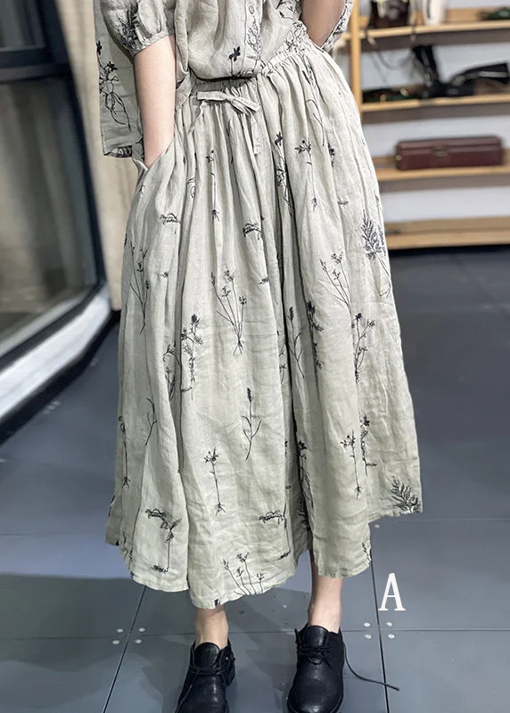 Plus Size Embroidered Pockets Elastic Waist Linen Skirt Summer denim skirt classic