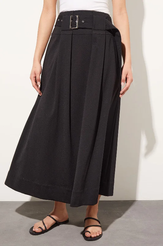 Plus Size Wide Buckle A-Line Midi Skirt - Stretch Ponte, Black linen skirt natural