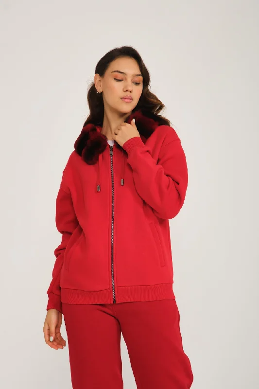 Red Rex Fur & Zipped Hoodie Graphic Hoodie Design Print