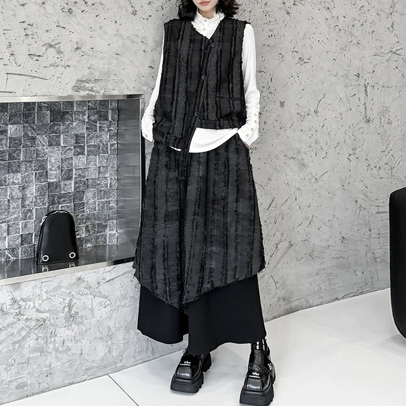 Retro Irregular Vest Elastic Waist A-Line Skirt Suit leather skirt modern