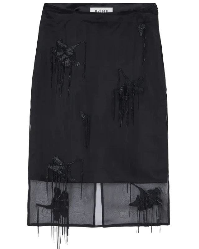 Black Embellished Tulip Organza Skirt velvet skirt sumptuous