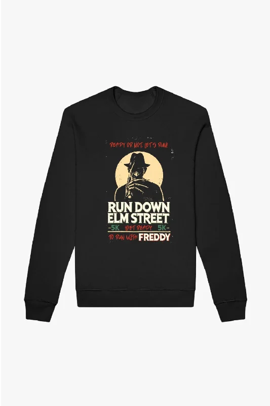 Run Down Elm Street Sweatshirt Hoodie with Slit Hem Functional Movement