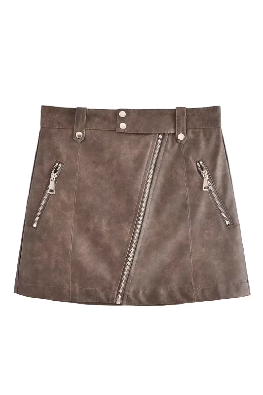 'Sabrina' Faux Leather Washed Skirt wool skirt sturdy