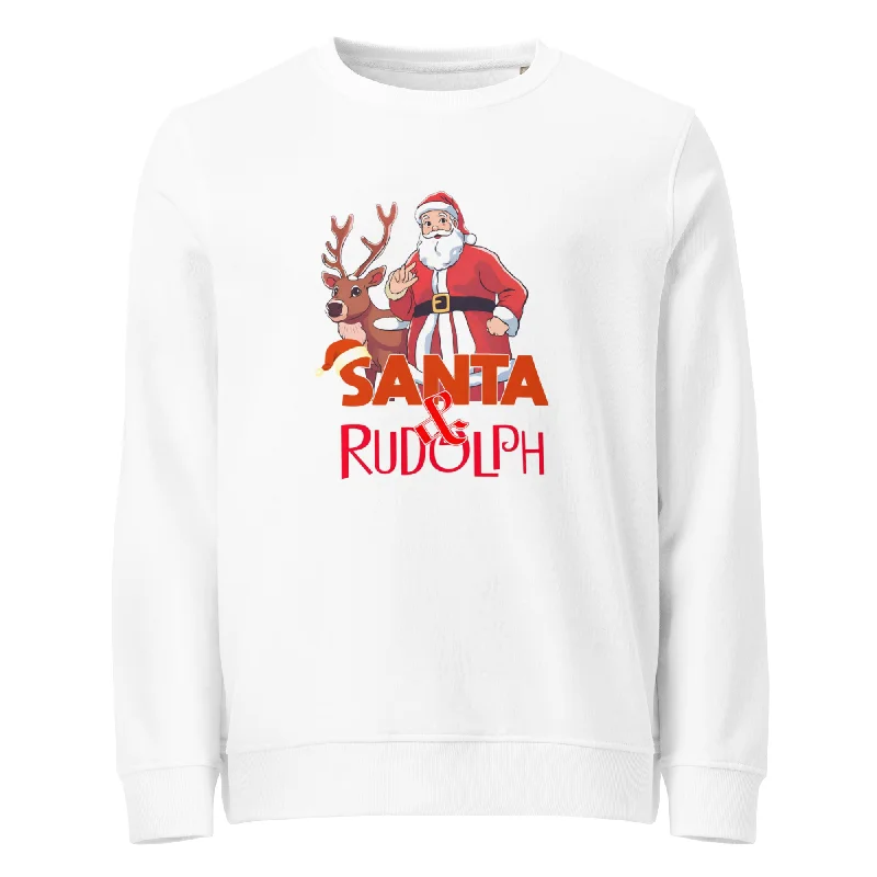 Santa & Rudolph Graphics Organic Sweatshirt Hoodie with Hem Applique Textured Unique Santa & Rudolph Graphics Organic Sweatshirt Hoodie with Hem Applique Textured Unique