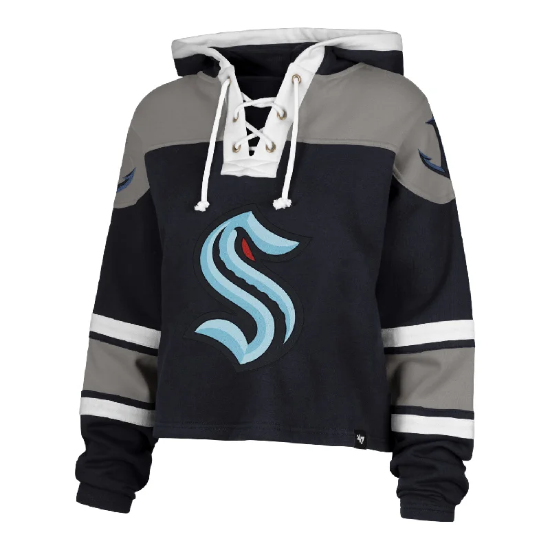 Seattle Kraken '47 Womens Cropped Superior Lacer Hoodie Hoodie with Exposed Zipper Edgy Industrial Seattle Kraken '47 Womens Cropped Superior Lacer Hoodie Hoodie with Exposed Zipper Edgy Industrial