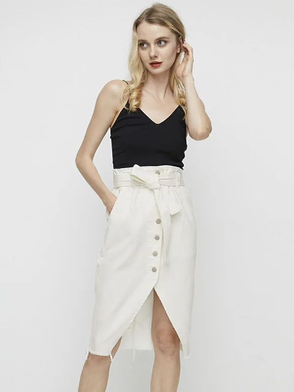 Stare Sexy Button Lace Up Women Denim Skirt - White wrap skirt elegant