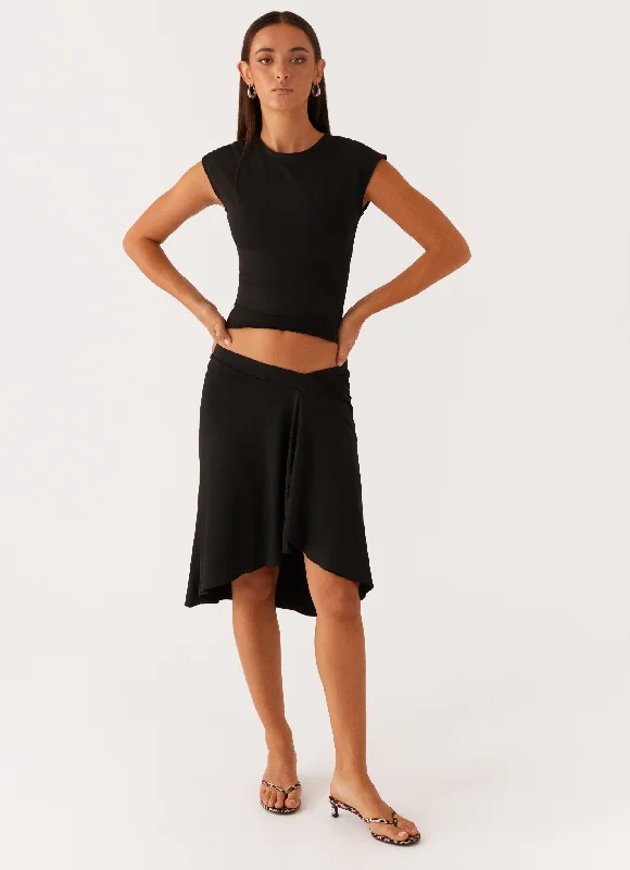 She's A Lady Midi Skirt - Black chiffon skirt delicate