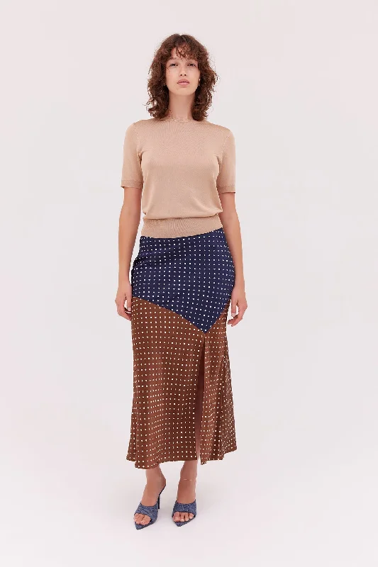 Silk Spot Midi Skirt denim skirt classic
