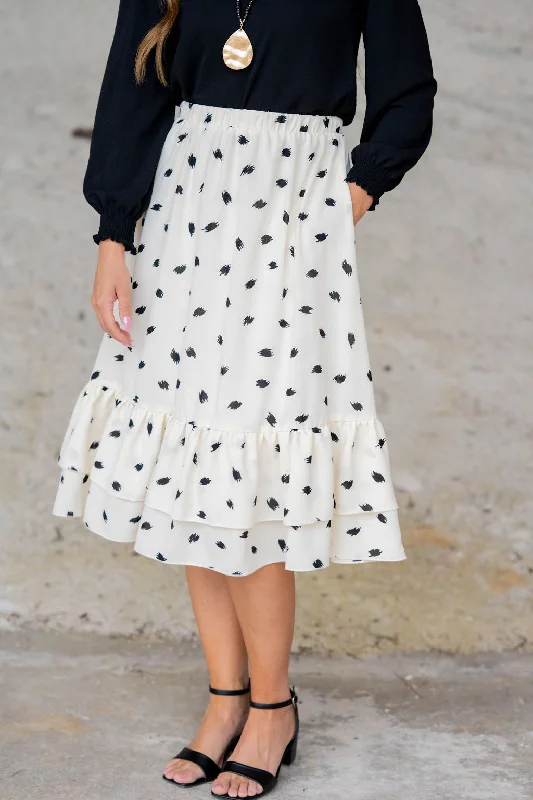 Sketched Double Ruffle Bottom Midi Skirt breathable skirt fabric
