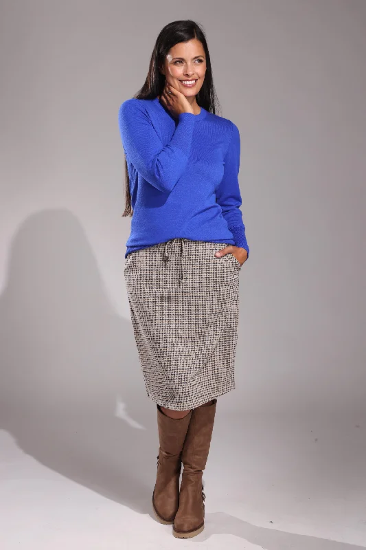 Pull on Jacquard Ponti Skirt | NAVY/MOCHA | 7811ZZ wool skirt thick