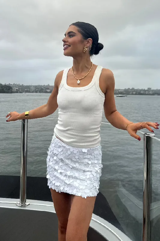 Bambi Mini Skirt White Sequin linen skirt light