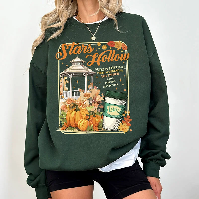 Stars Hollow Autumn Festival Crewneck Sweatshirt Hoodie with Hem Ribbing Snug Secure Stars Hollow Autumn Festival Crewneck Sweatshirt Hoodie with Hem Ribbing Snug Secure