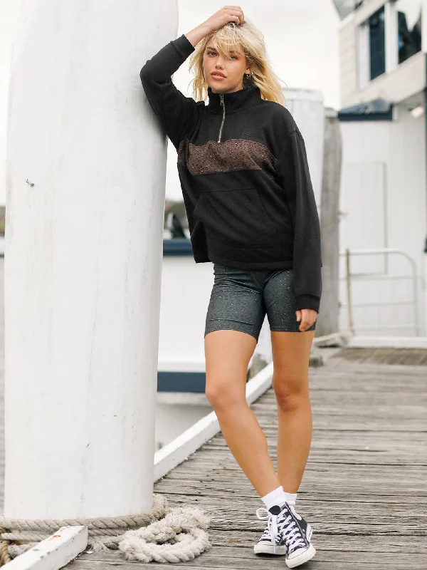 Sun Stacked Mock Neck Sweatshirt - Black Combo Hoodie with Gradient Ombre Colorful