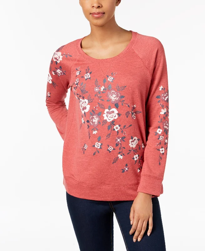 Style & Co Petite Placed Floral Print Sweatshirt Hoodie with Slit Hem Functional Movement Style & Co Petite Placed Floral Print Sweatshirt Hoodie with Slit Hem Functional Movement