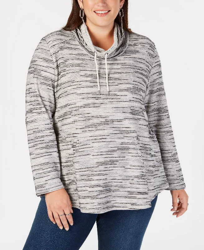 Style & Co Plus Size Space Dyed Cowl Neck Sweatshirt Hoodie with Hem Frayed Vintage Worn Style & Co Plus Size Space Dyed Cowl Neck Sweatshirt Hoodie with Hem Frayed Vintage Worn