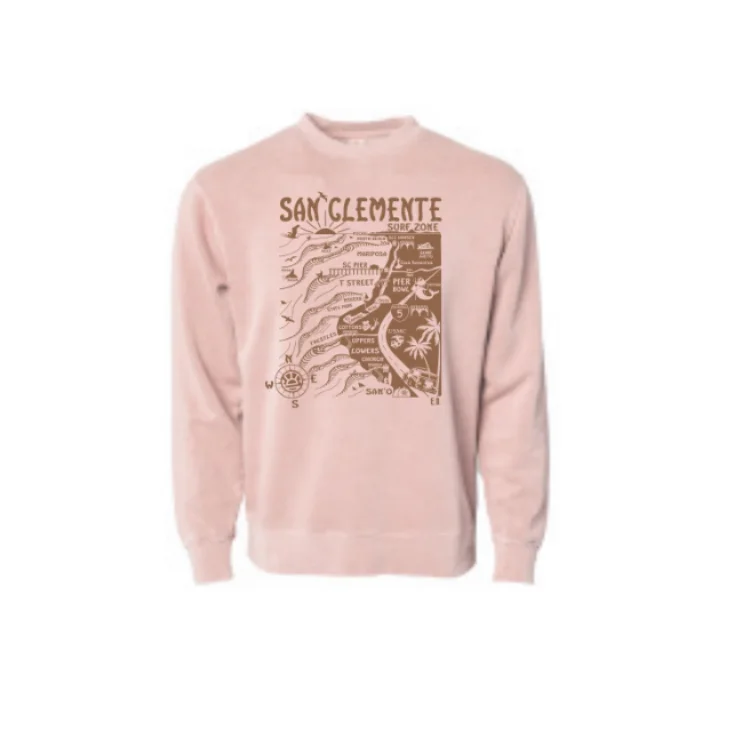 SunDiego SAN CLEMENTE MAP SWEATSHIRT - DUSTY PINK/BROWN Hoodie with Button Placket Classic Preppy SunDiego SAN CLEMENTE MAP SWEATSHIRT - DUSTY PINK/BROWN Hoodie with Button Placket Classic Preppy
