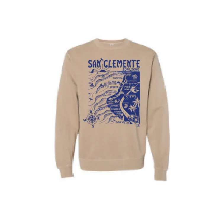 SunDiego SAN CLEMENTE MAP SWEATSHIRT - SANDSTONE/ROYAL Hoodie with Mock Neck Collared Structured SunDiego SAN CLEMENTE MAP SWEATSHIRT - SANDSTONE/ROYAL Hoodie with Mock Neck Collared Structured
