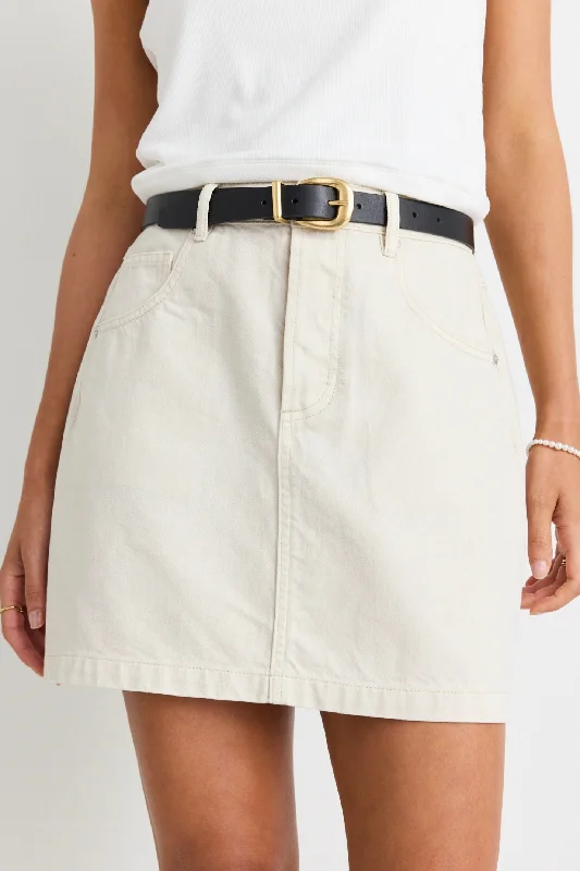 Sunny Soft Ivory Mini Denim Skirt leather skirt bold