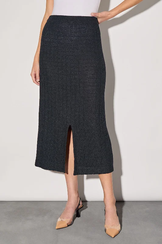 Textured Knit Maxi Skirt button skirt front