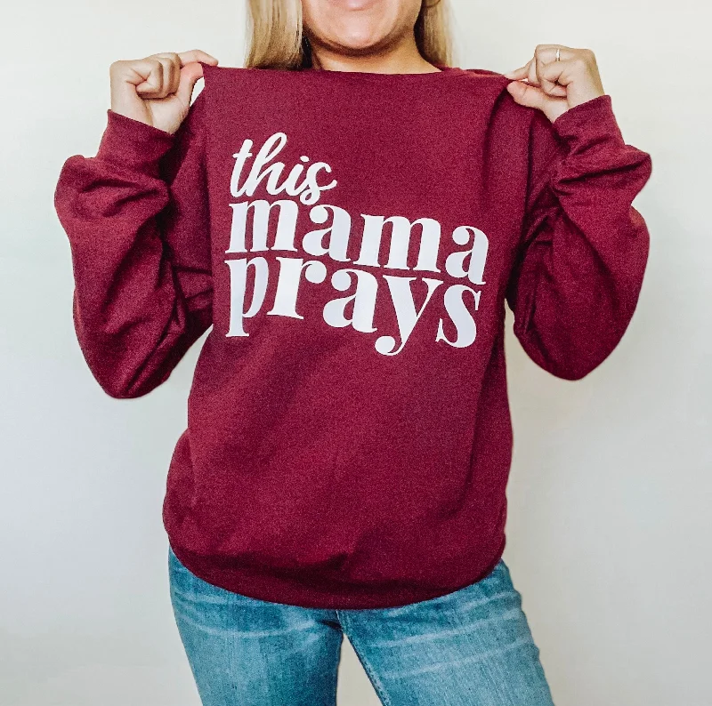 This Mama Prays - Maroon Unisex Sweatshirt Hoodie with Half-Zip Sporty Casual