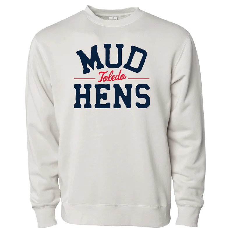 Toledo Mud Hens Mossing Pigment Ivory Crewneck Sweatshirt Hoodie with Embroidery Detailed Premium Toledo Mud Hens Mossing Pigment Ivory Crewneck Sweatshirt Hoodie with Embroidery Detailed Premium