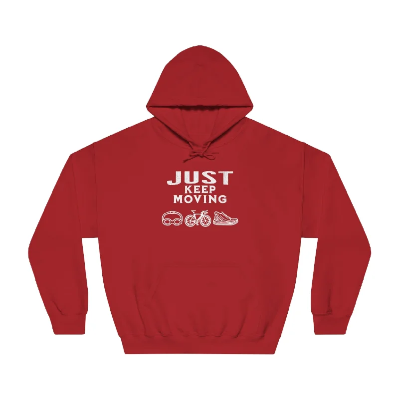 Triathlon - Just Keep Moving, All 3 Logos (White print) Hoodie - Unisex Hoodie with Longline Fit Extended Stylish Triathlon - Just Keep Moving, All 3 Logos (White print) Hoodie - Unisex Hoodie with Longline Fit Extended Stylish