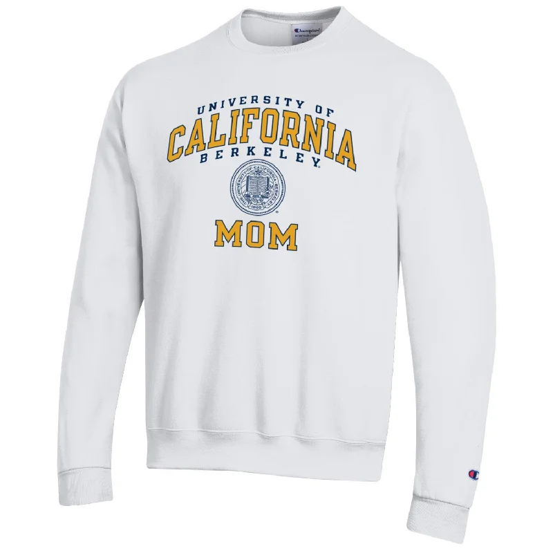 U.C. Berkeley Cal mom Champion crew neck sweatshirt-White Hoodie with Sequins Glamorous Eye-catching U.C. Berkeley Cal mom Champion crew neck sweatshirt-White Hoodie with Sequins Glamorous Eye-catching