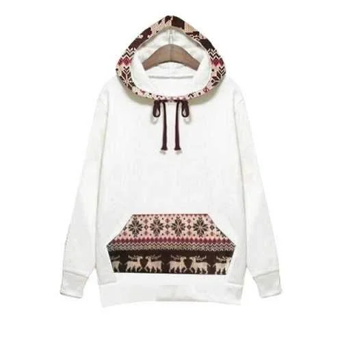 Stylish Long Sleeve Pattern-Knit Hoodie For Women - White L Hoodie with V-Neck Classic Versatile Stylish Long Sleeve Pattern-Knit Hoodie For Women - White L Hoodie with V-Neck Classic Versatile