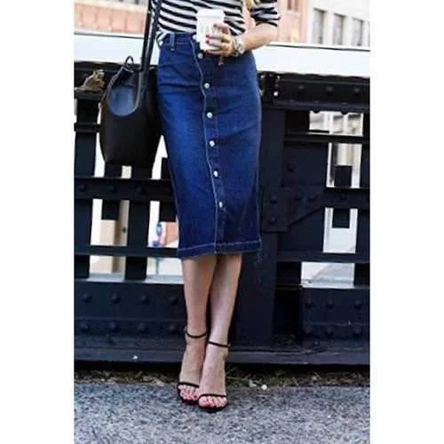 Stylish Blue Single-Breasted Denim Women's Skirt - Blue L silk skirt lustrous