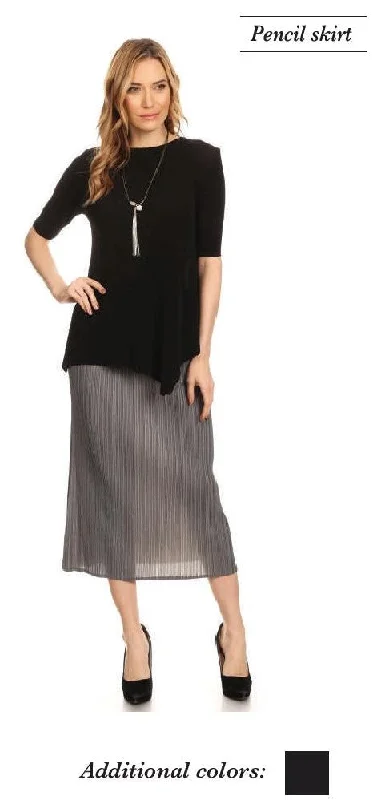 VANITE COUTURE PLEATED PENCIL SKIRT 83083 chiffon skirt airy