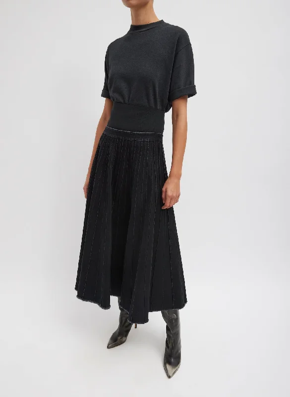 Vintage Black Denim Pintucked Denim Skirt cashmere skirt soft