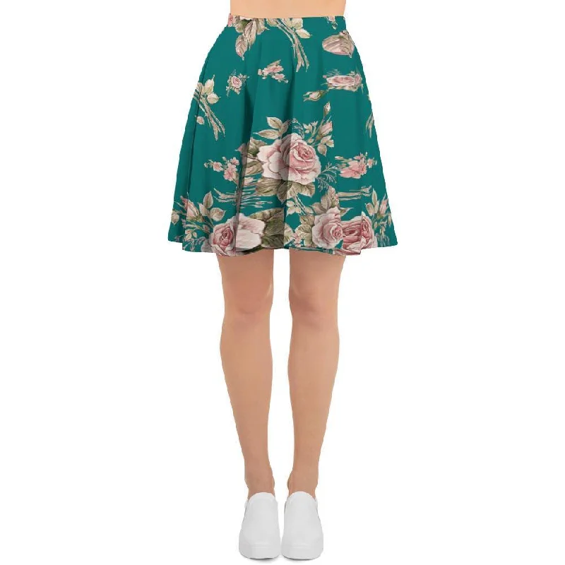 Vintage Watercolor Pink Rose Flower Print Women's Skirt wool skirt warm