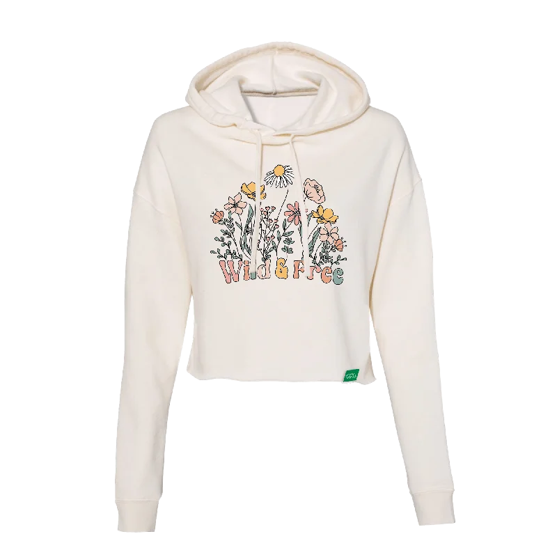 Wild and Free Flowers Women's Crop Hoodie Hoodie with Strings Custom Fit Adjustable
