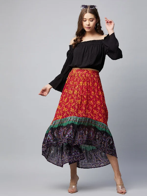 Women's Off Shoulder  Top & Cotton Hi-Low Skirt Set - Stylestone cashmere skirt fine