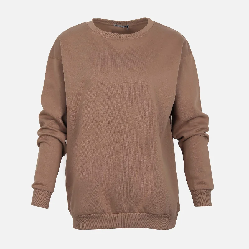 WOMEN BASIC FLEECE SWEATSHIRT Hoodie with Hem Contrast Bold Stylish