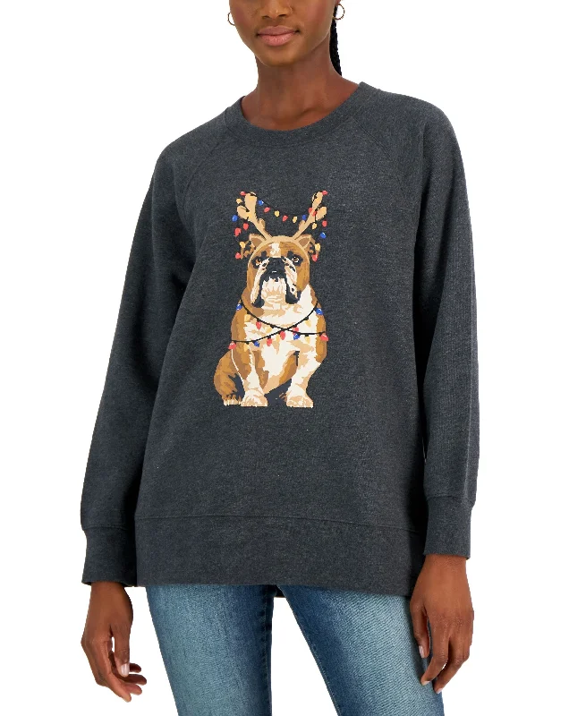 Women's Bulldog Holiday Sweatshirt Hoodie with Hem Drawcord Adjustable Customizable