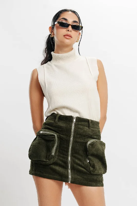 Olive Green Cargo Corduroy Skirt lace skirt elegant