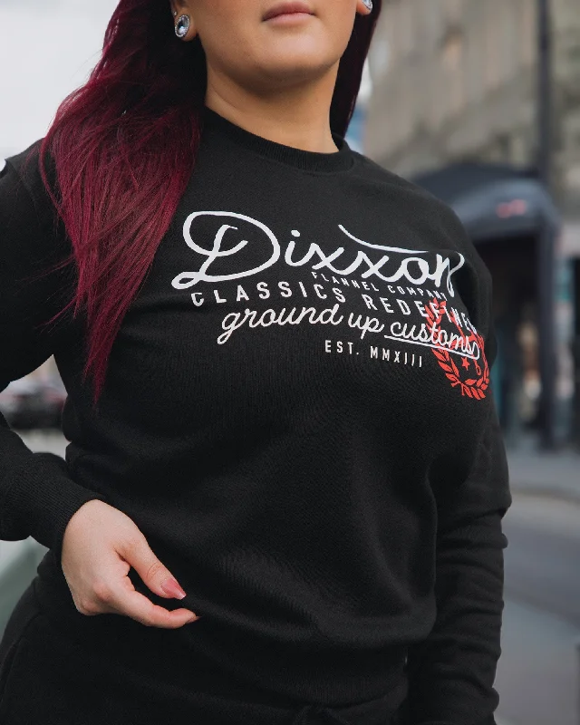 Women's Ground Up Customs Crewneck Sweatshirt - Black Hoodie with Oversized Fit Loose Comfortable Women's Ground Up Customs Crewneck Sweatshirt - Black Hoodie with Oversized Fit Loose Comfortable