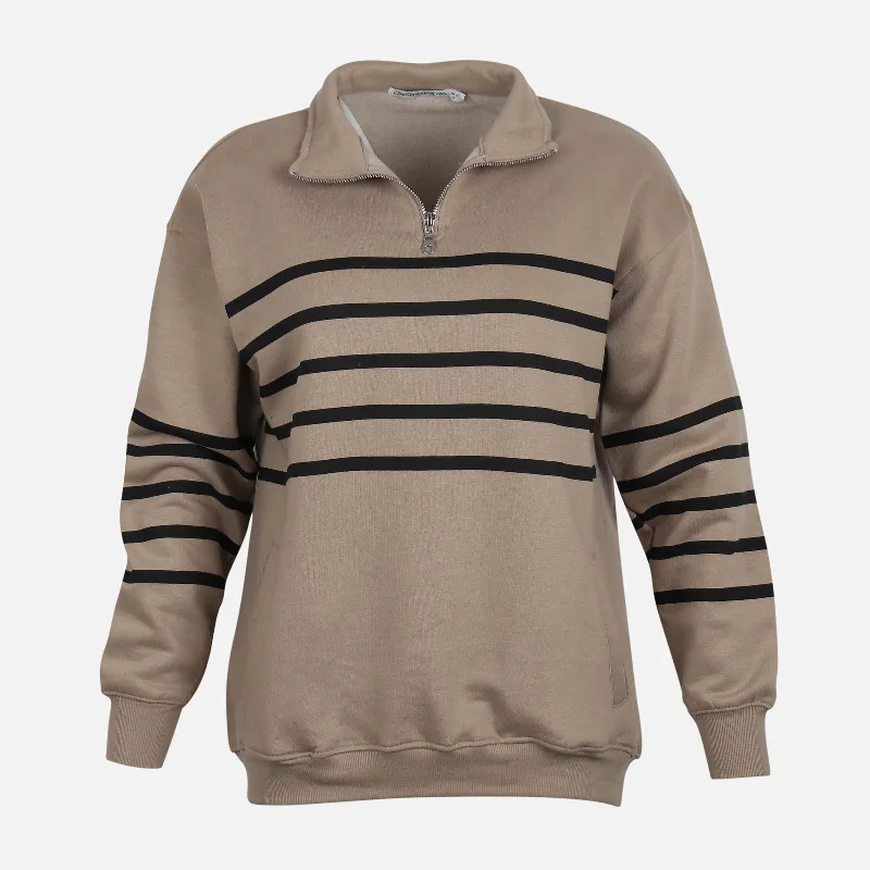 WOMEN HALF-ZIP BROAD FIT SWEATSHIRT Hoodie with Turtle Neck Cozy Winter