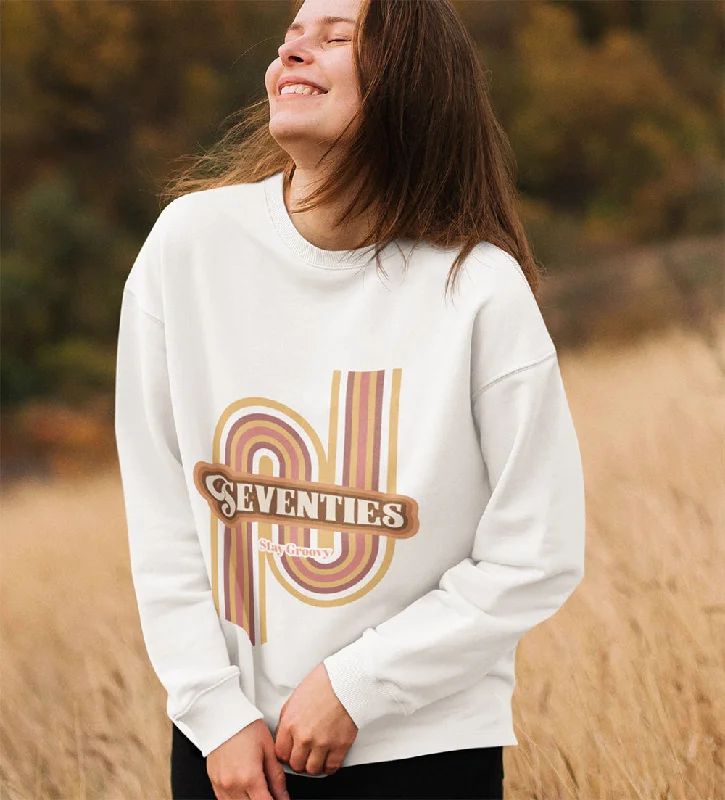 Womens Retro 70's Crewneck Sweatshirt Hoodie with Strings Custom Fit Adjustable