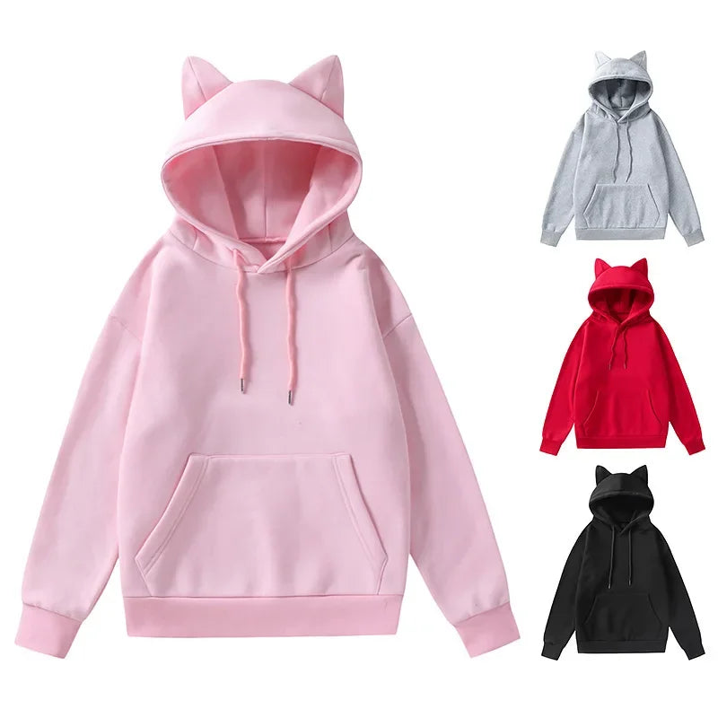 Women's Solid Sweatshirt Pullovers with Cat Ears/Loose Hoodies Hoodie with Reflective Safety Nightwear