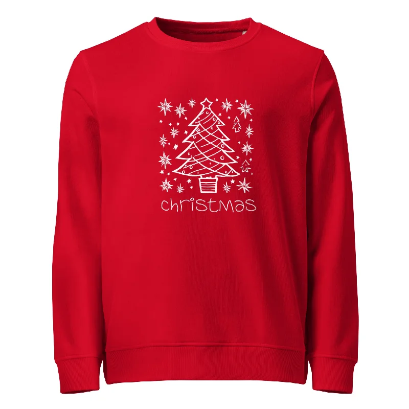 Xmas Tree Graphics Organic Sweatshirt Hoodie with Metallic Shiny Futuristic