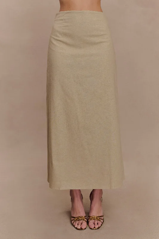 Dora Linen Midi Skirt - Natural denim skirt classic