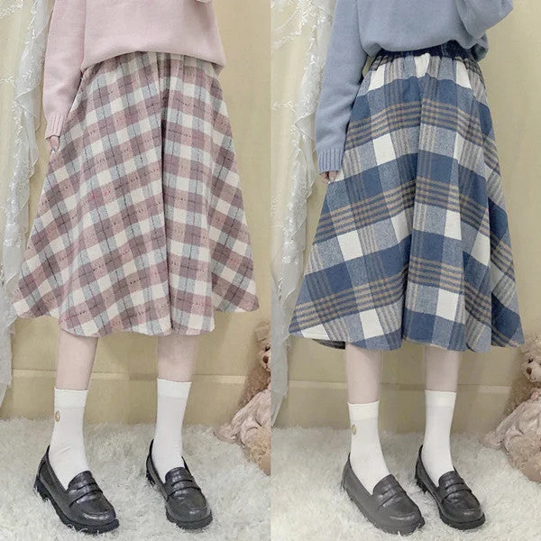 Japanese wool plaid skirt YV42570 corduroy skirt cozy