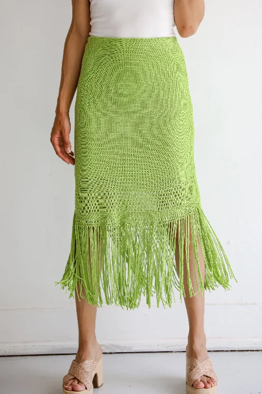 FINAL SALE - Sunshine Loving Lime Knit Fringe Midi Skirt boho skirt vibe